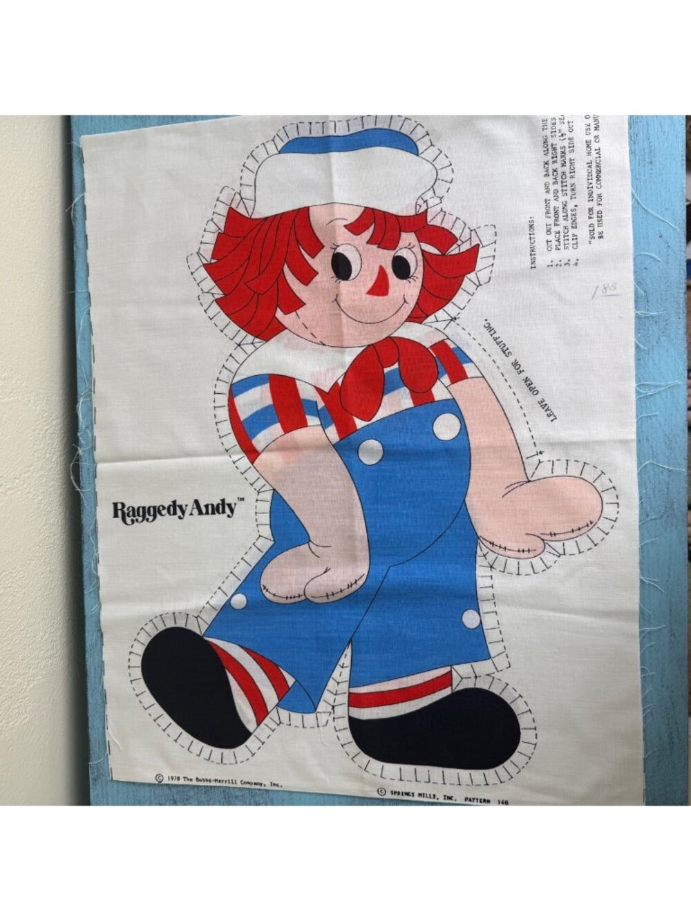 Vintage 1978 Raggedy Andy Spring Mills Cut & Sew Fabric Panel NEW